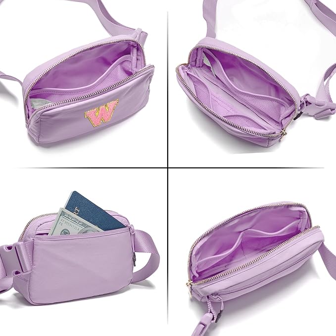 Gitus Initial Belt Bag Fanny Pack Crossbody Bag for Girls Birthday Gifts Age 8-10 Teen Girl Gifts Trend Stuff Personalized Letter Gifts for Daughter Sister (Lavender-W)