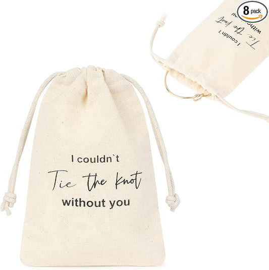 CEELGON 8 Pcs Drawstring Jewelry Pouch Bridesmaid Gift Bags Linen Cotton Fabric Wedding Bridal Party Favor Bags Bachelorette Tie The Knot Earring Packaging Proposal Gift (Natural)