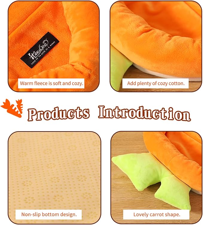 Bunny Bed Rabbit Bed Carrot Shape Bunny Beds Soft Comfortable Rabbits Beds Machine Washable Indoor Guinea Pig Bed Cute Small Animal Bed for Guinea Pig Chinchilla Ferret Squirrel Hedgehog (Medium)