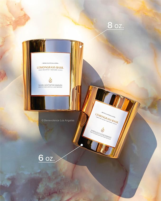 Benevolence LA Lemongrass & Basil Wood Wick Candles | Soy Christmas Scented Candles for Home | Holiday Candle Gifts for Women and Men | Home Fragrance | Aromatherapy | Shelf Decor | 8oz, 45 Hour Burn