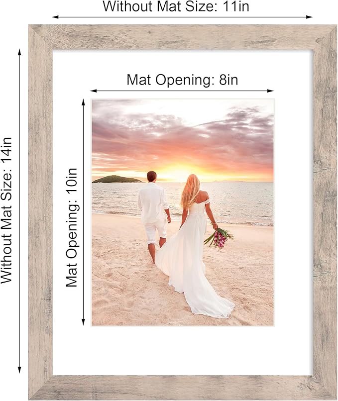 iRahmen 11x14 Picture Frame Set of 2 with Tempered Glass, Smoke Gray Frame Display 8x10 Picture with Mat or 11 x 14 Without Mat, Wooden Photo Frame for Horizontal or Vertical Wall Mount