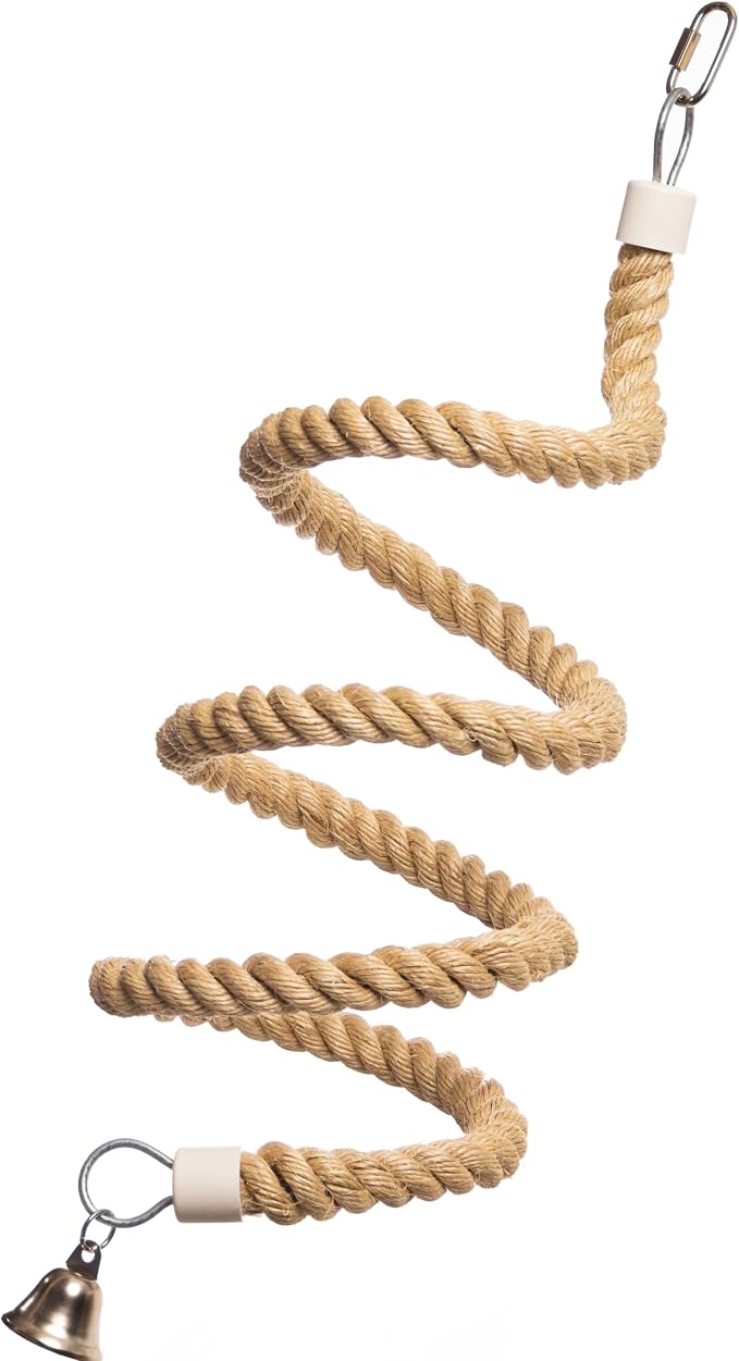 Boing Rope Perch for Parrots, Bendable Natural Sisal Spiral Hanging Bungee Perch with Stainless Steel Mount, Cotton Alternative Cage Accessory, Perch for Cockatiels, Parakeets, Doves, Budgies (6 ft)