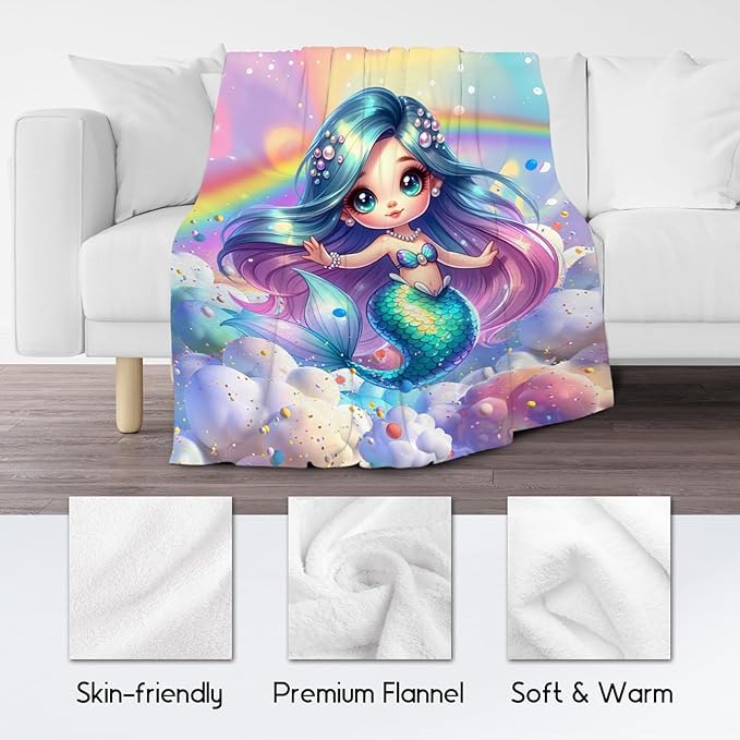 Mermaid Blanket for Girls Blankets Gifts - 30x40 Inches Cozy Flannel Throw for Kids Toddler