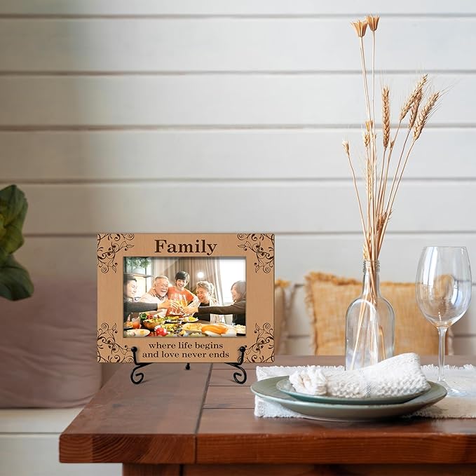 House Warming Gifts Family Where Life Begins And Love Never Ends - Wooden Photo Frame, Engagements Gifts For Christmas Tabletop Display 4x6 Photo Home Decor Rustic Picture Frames With Stand -31