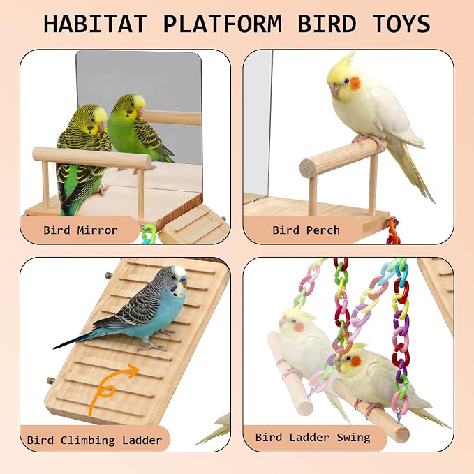 Bird Perches Swing Platform with Bird Mirror Birds Ladder Toys | Climbing Ladder Cage Accessories for Cocktail, Budgie, Lovebirds, Parrotlets Play Gym Exercise Stand (with Mirror)