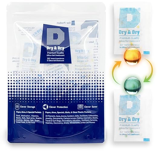 Dry & Dry 5 Gram [200 Packets] Orange Indicating Silica Gel Packets Desiccants - Food Safe Silica Packs, Silica Gel, Silica Packets, Desiccant Packs for Food Storage