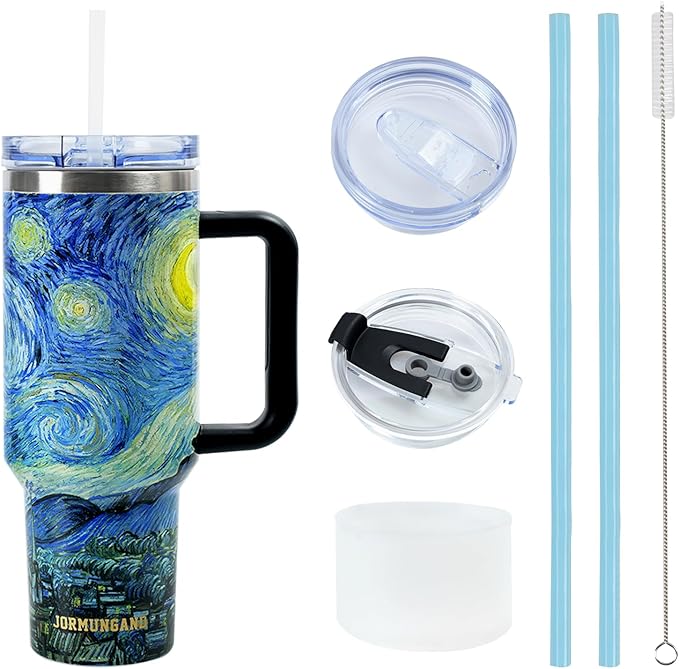 Jormungand 40oz Tumbler with Handle and Straw | Vacuum Insulated Stainless Steel Cup & Water Bottle | Leakproof Lid, BPA-Free, Cup Holder Friendly for Travel | Keeps Drinks Hot & Cold Starry Night 1