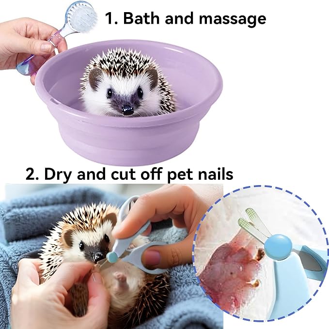 JSLZF Hedgehog Bath Supplies Grooming Kit: Foldable Bathtub, Nail Clippers, Bathing Brushes, Towel for Hedgehog Small Pets like Guinea Pigs