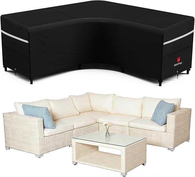 Rosefray Outdoor V-Shaped Sectional Cover-600D Patio Sectional Sofa Cover, Waterproof Furniture Covers for Deck, Lawn，Backyard 90”x90”Black