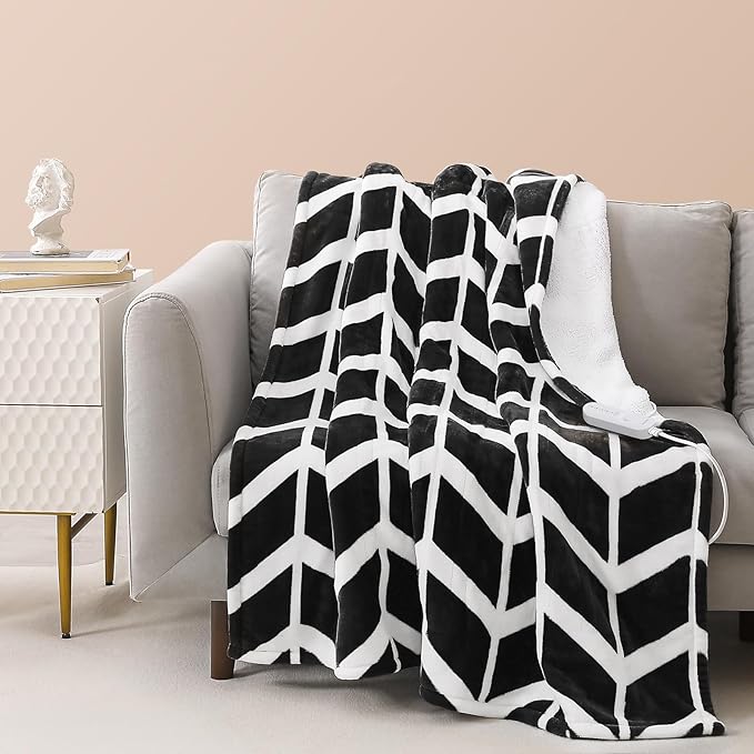 VENTIMI Electric Blanket Heated Throw, 50" x 60" Heated Blanket with 5 Heat Levels & 3 Hours Auto Off, Fast Heating Blankets with ETL & FCC Certification, Black