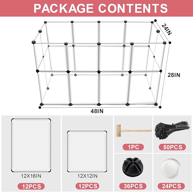 VISCOO 24 Panels Small Animals Playpen,48"x24"x28" Transparent Pet Playpen | Portable Puppy Play Pen for Indoors Outdoor Pet Fence for Guinea Pigs,Bunny,Ferrets,Hamsters,Hedgehogs/Plastic Enclosure