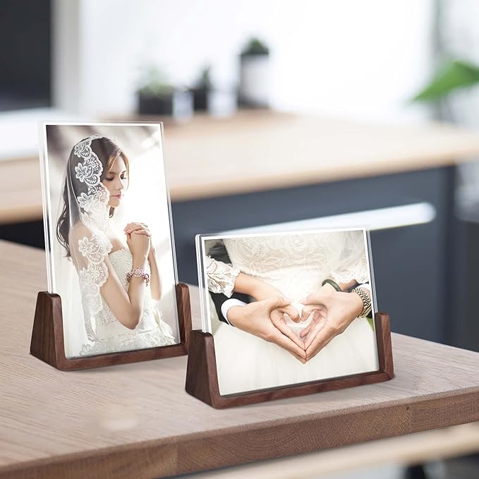 5x7 picture frames, Solid Rustic Wooden Photo Frames with Walnut Wood Base and High Definition Acrylic Glass Covers - 4 Pack for Tabletop or Desktop Display (5x7 inch, 4 Pack)