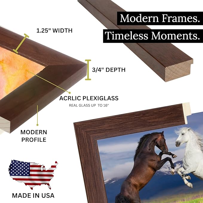 M Modern Memory Design 15x7 Brown Picture Frame Wood Real Glass | Wall Mount | Walnut Brown 15x7 for Photos, Art & Posters