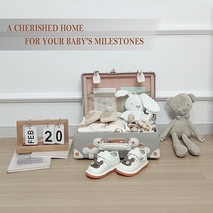 Unitravel Baby Keepsake Case, Handmade Memory Storage Box, Newborn Keepsake Box, Vintage Suitcase for Baby Shower, Baptism, Naming Ceremony or Birthday