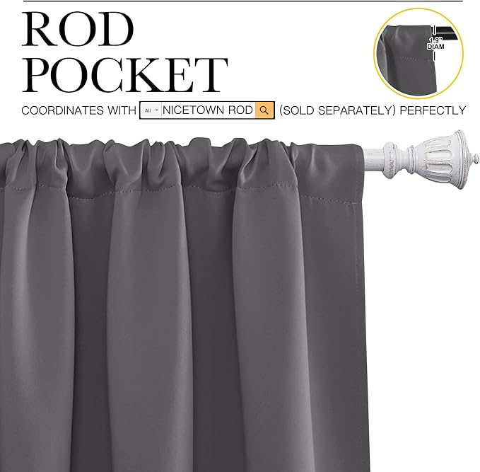 NICETOWN Short Curtains, Grey Window Curtains for Bedroom, Home Decoration Thermal Insulated Rod Pocket Blackout Blinds & Drapes for Small Windows (Gray, 2 Panels, W34 x L30 -Inch)