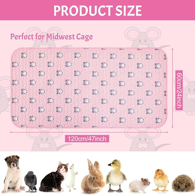 Huhumy 2 Pcs 47 x 24 Inch Guinea Pig Washable Cage Liners Reusable Mat Non Slip Absorbent Guinea Pig Pads for Small Animals Bedding Hamster Rabbit Rat(Vivid Style)