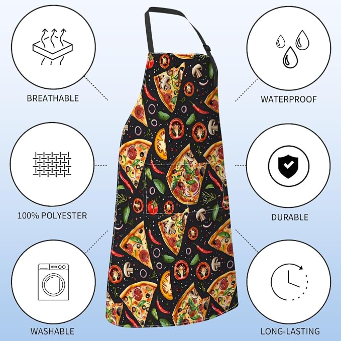 Gourmet Pizza Slice Apron for Women,28x33in, Food Lovers Kitchen Aprons with 2 Pockets,Oxford Fabric,Vegetables Adjustable Apron for Cooking Baking Gardening Chef,Gifts for Mom Wife