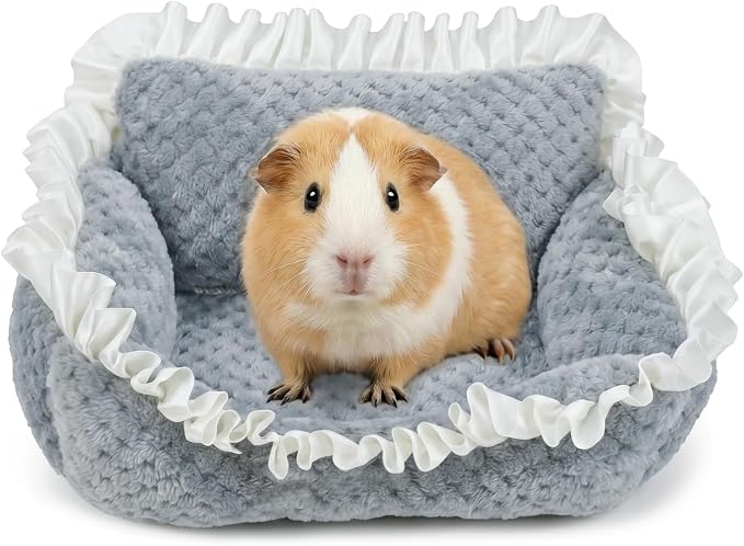 RUKANG Guinea Pig Couch, Ideal Fluffy Bed Sofa for Small Pets, Gray | Small Pet Sofa with Unique Lace Design, Guinea Pig Bed with Fluffy Comfortable Polypropylene Cotton Fillers on Arms & Back