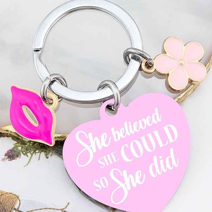 OEHEDOU Womens Girls Pink Keychain Inspirational Gifts For Women Teen Girls Daughter Trending Items Lovely Teen Girl Gifts