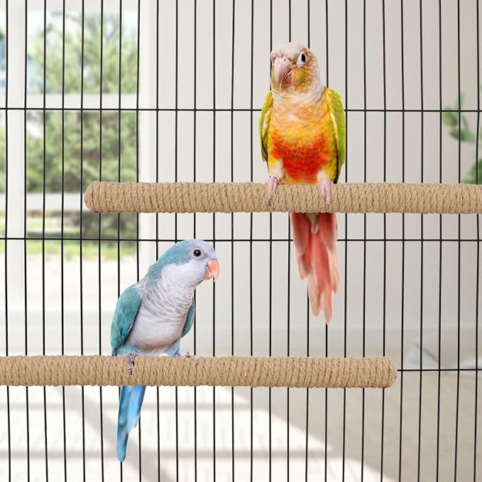 Hypeety Bird Perch Stand Natural Wood Parrot Hemp Rope Perch, 11.81''/30cm | Natural wood chewable stand, birdcage accessories toy, for macaws/cockatoos/african greys/budgies/parakeets/cockatiels, 2pcs