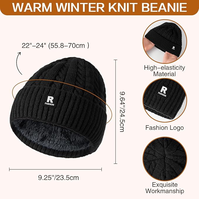 Winter Beanie Hat Scarf Gloves Set for Men Women, Slouchy Mens Winter Clothes Hats Neck Warmer Touchscreen Gloves