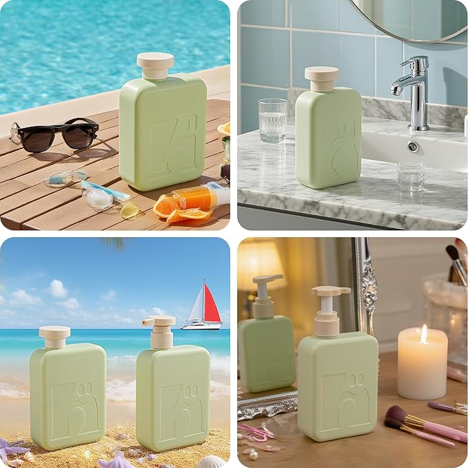 Travel Pump Bottles, Refillable Plastic Empty Squeeze Bottle with Flip Caps, Leak-Proof Dispenser Lotion Container for Shampoo, Soap, Toiletries for Vacation, Gym, Home(2 Pack, 11oz/330ml)