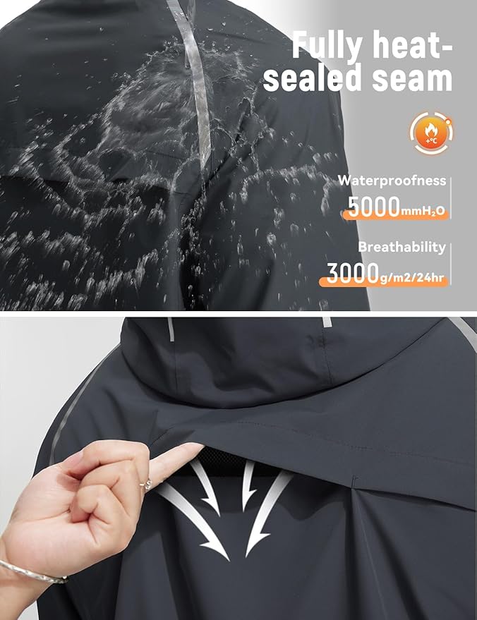 baleaf Men's Rain Jacket Waterproof Windbreaker Raincoat Running Cycling Hiking Gear Hood Lightweight Reflective Packable