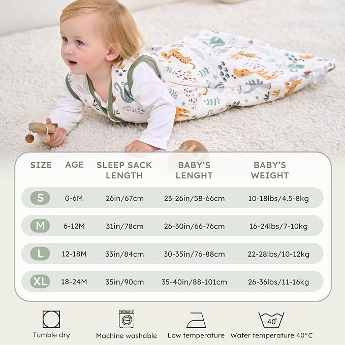 Baby Sleep Sack 6-12 Months, 2.5 TOG Cotton Winter Baby Wearable Blanket with 2-Way Zipper, Warm Soft Sleeping Bag for Newborn Infant Boy Girl, Medium Giraffe