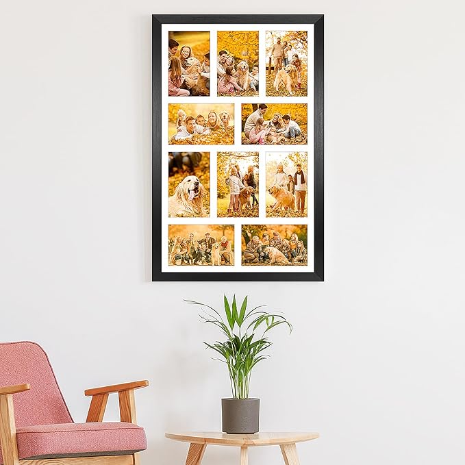 13x21 Collage frame with 10 Openings 4X6 Pictures, Multiple Picture Frame with Mat, Wall or Tabletop Decor, Black Wood Grain,2 Pack