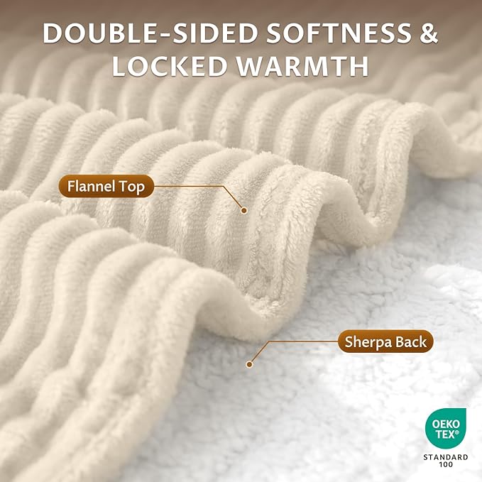 Reaks Electric Heated Blanket Full Size, Silky Soft Flannel & Sherpa Heating Blanket with 9 Heat Levels & 2-10 Hours Auto Off, Warm Gifts for Women Mom Grandma, ETL Certified (72x84 inches, Beige)
