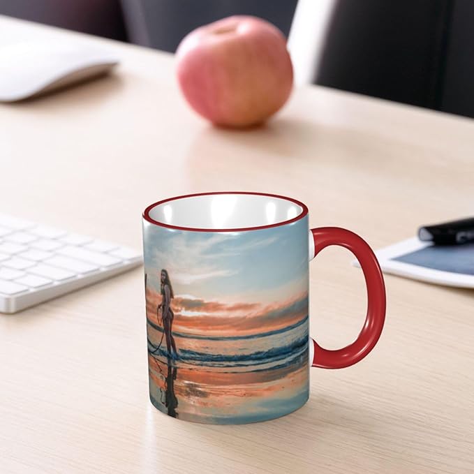 Custom Mugs and Coffee Cups Partial or Full Size Printed Creative Designs Customizable with Your Photos Images Text (Full-Width, Red)