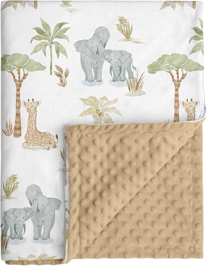Baby Blankets for Boys Girls, Super Soft Nursery Minky Blanket Neutral with Print Brown Savanna Elephant and Cozy Raised Dotted Fleece Backing, 30 x 40 Inch Double Layer Bed Throws