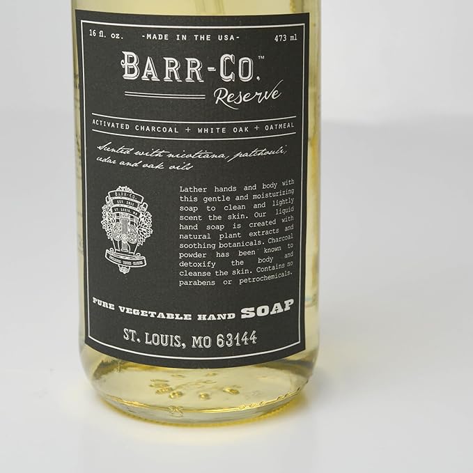 BARR-CO. Reserve Hand Soap, Natural Hand Soap for Kitchen & Bathroom, Vegan Formula, Earthy Tobacco & Cedar Scent 16 fl oz