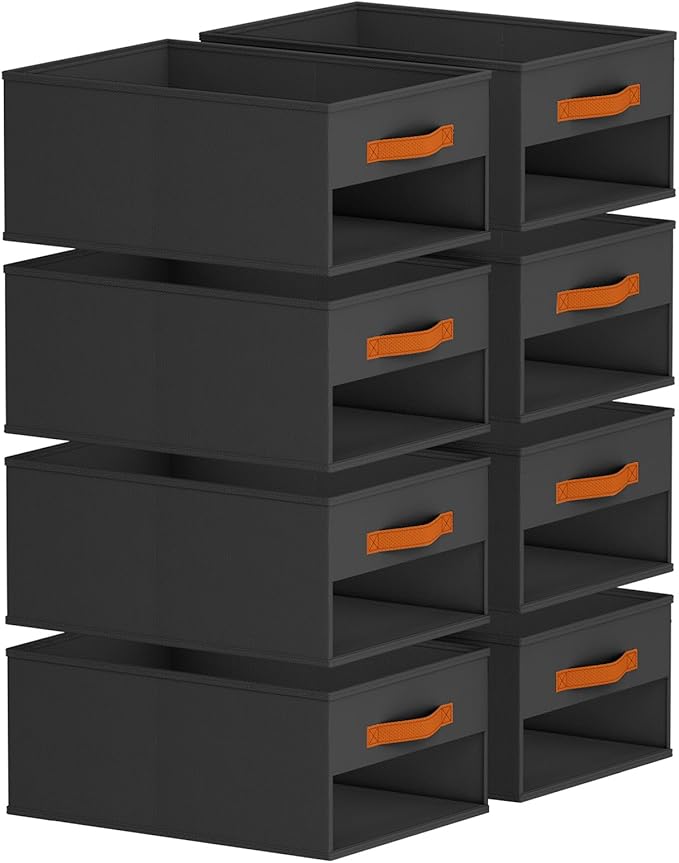 Drawer Organizers and Storage - 8 Pack Foldable Pants Organizer with Clear Window & Handles, Fabric Closet Organizer for Clothes, Jeans, Sweaters, Towels, T-shirt, Scarf (Black)