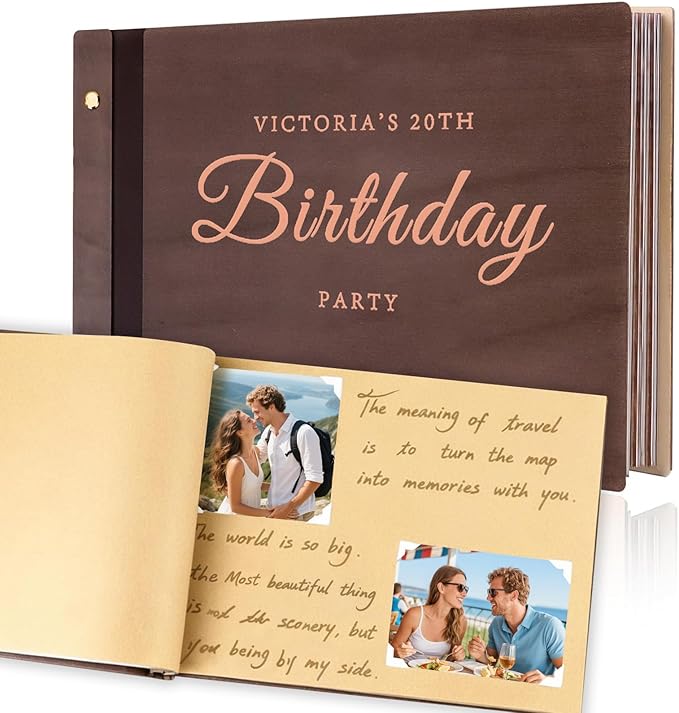 Personalized Wooden Photo Album, Retro Photo Scrapbook Album, Custom Birthday Guest Book, DIY Birthday Journal Baby Memory Family Grandson Unique Keepsakes Gift