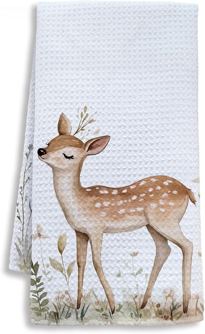 Deer Gifts Kitchen Towels, Deer Gifts for Women Dish Tea Towels for Kitchen, Cute Wild Animal Botanical Decorative Hand Towel for Kids Bathroom Decor, 16x24 Inch