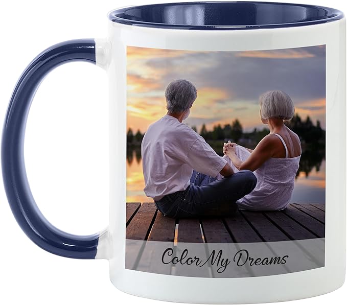 Let's Make Memories Personalized Photo Mug - Custom Coffee Mug - Your Photo & Text - For Any Occasion - Birthday - For Him - For Her - For Friend - Couples -11oz- Navy Handle