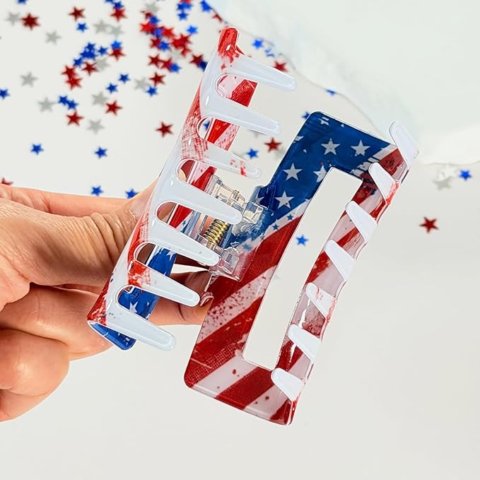 1Pc American Flag Hair Clips Strong Hold Patriotic Hair Claw Clips July 4th Hair Barrettes Nonslip Red White Blue Hair Accessories Clip Fashion Hair Grip Clip for Women Independence Day Hair Decor