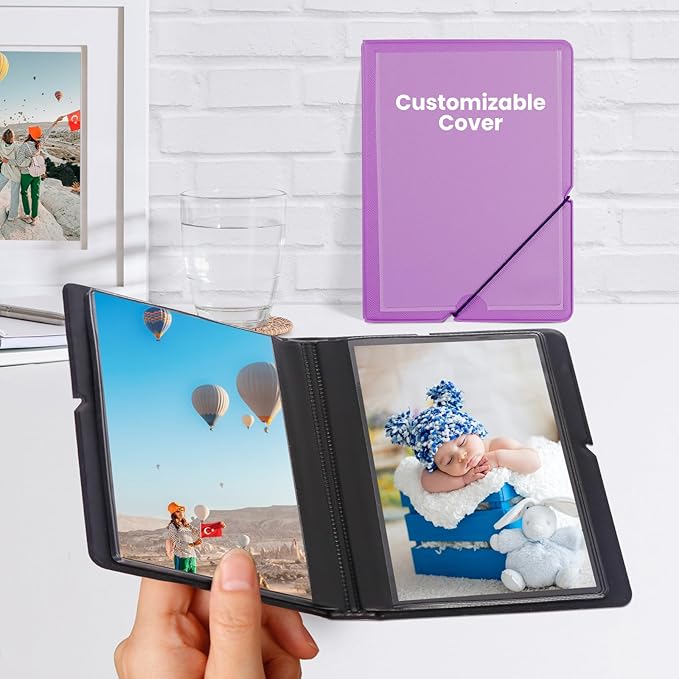 Lifting 2 Pack Small Photo Album 4x6 28 Pockets Plastic 4 x 6 Photo Book Album with Customizable Cover Mini Picture Album for Family Wedding Anniversary Baby Vacation (Royal Purple)