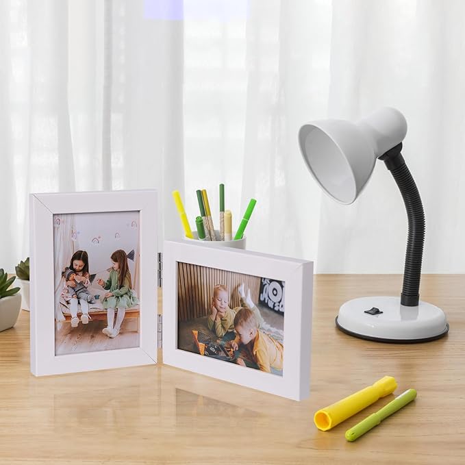 Double Vertical And Horizontal 4X6 Hinged PS Family Picture Frame Collage For Desktop or Tabletop (White 4664)