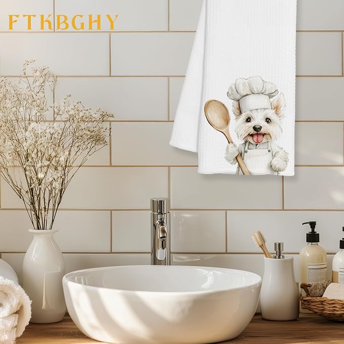 Funny West Highland Terrier Chef Kitchen Towels Gifts, West Highland Terrier Dog Gift, Chef Gifts for Women Men, Dog Lover Gift Decor Dish Hand Tea Towels for Kitchen Bakery, 16x24 Inch