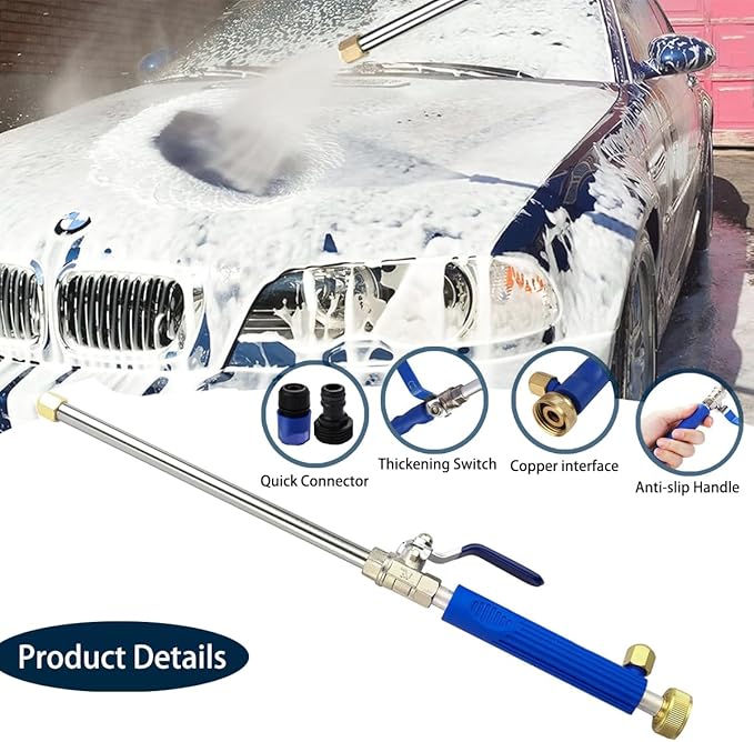Jet Nozzle for Garden Hose, High Pressure Power Washer Wand with 3 Different Hydro Nozzles and Quick Connectors for Gutter Patio Car Pet Window 18 Inch (Dark Blue)