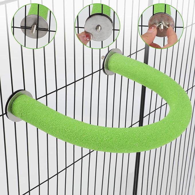 Rypet U-Shaped Large Parrot Perch, Quartz Bird Perch for Cage(Green XL) | Safe Chew & Rest Perch for Large Birds, Durable Non-Toxic Cage Accessory, for Parakeets Cockatiels Conures Macaws