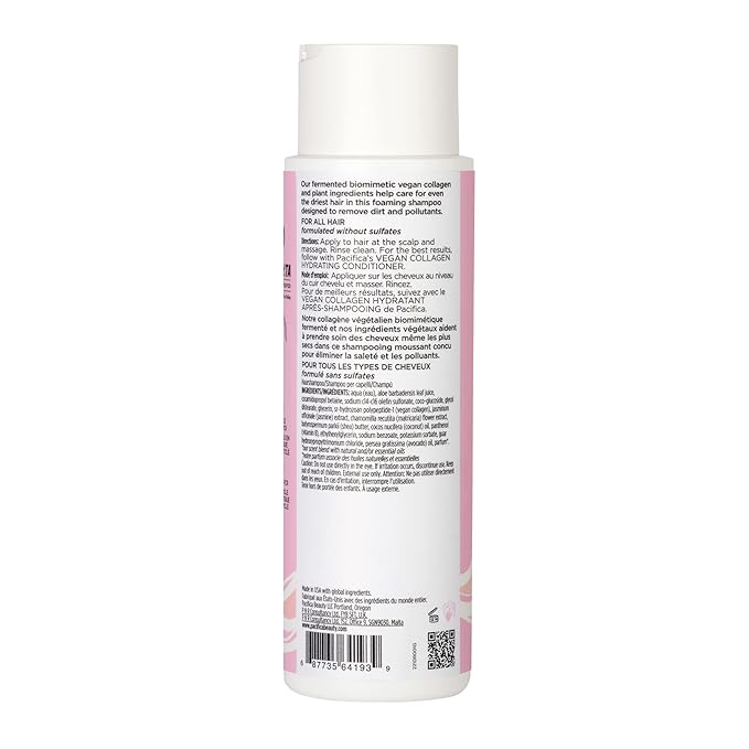 Pacifica Vegan Collagen Hydrating Shampoo & Conditioner Set – Moisturizing Hair Care for Dry Brittle Hair, Biotin & Avocado Oil for Strength & Shine, Thickening Clean Vegan Dermatologist Tested, 12 oz