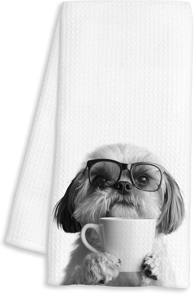 Funny Shih Tzu Coffee Kitchen Towels, Shih Tzu Gifts for Women, Dog Mom Dad Lover Gifts Decorative Dish Hand Tea Towels for Kitchen Coffee Bar Decor, 16x24 Inch