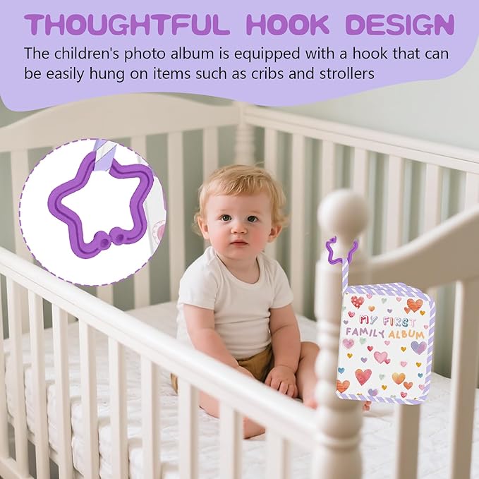 Baby Photo Album, My First Family Soft Photo Album For Baby, Raining Hearts Babies Cloth Photo Book Memory Keepsake Shower, First Year Babies Gift Pictures Holds for Newborn Toddler Kids 5.5x7inches