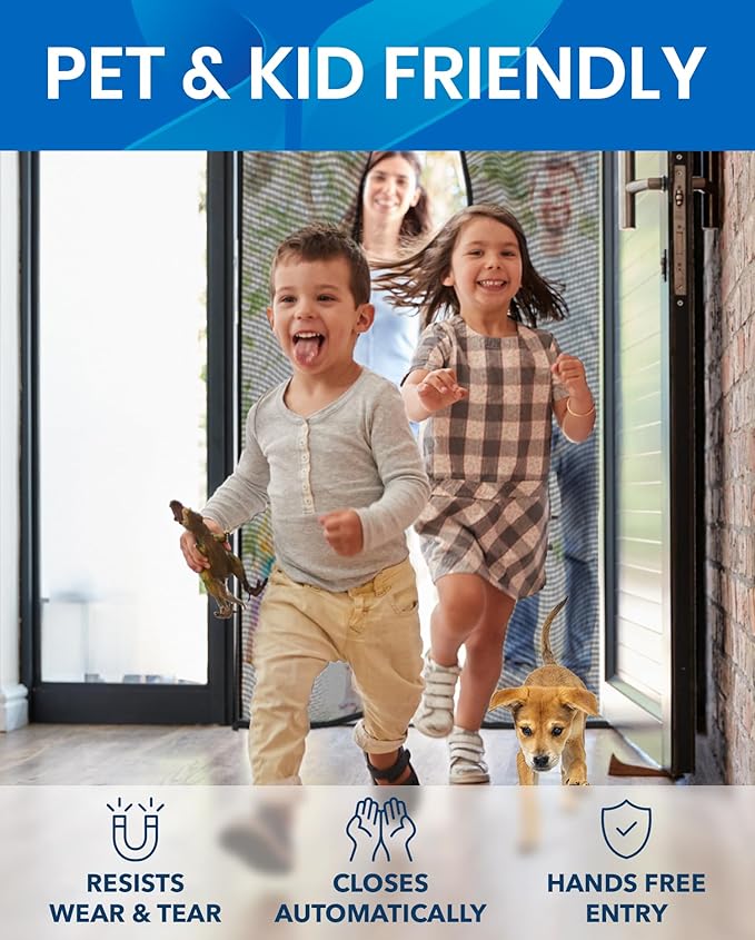 Flux Phenom Magnetic Screen Door - Bugs Out, Breeze in - 9min Install Auto-Sealing Heavy Duty Double Stitched Mesh, 52 Magnets, Hands Free Sliding & Patio Doors Net, Pet & Kid Friendly, 38 x 82 Inch