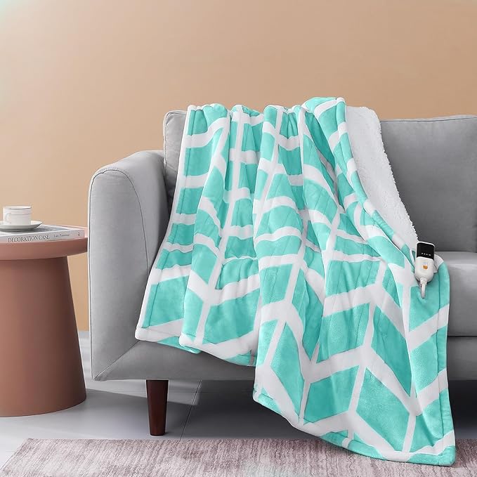 VENTIMI Electric Blanket Heated Throw, 62" x 84" Heated Blanket with 9 Heat Levels & 2 to 10 Hours Auto Off, Fast Heating Blankets with ETL & FCC Certification, Green