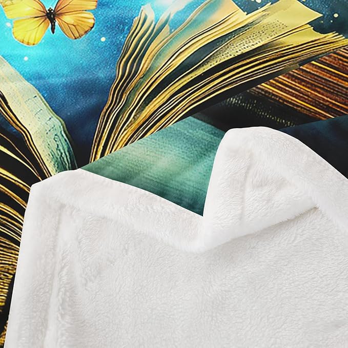 Feelyou Colorful Butterfly Fleece Throw Blanket 40"x50" Kids Library Book Sherpa Blanket Plush Fuzzy for Bed Couch Chair Living Room, Reading Bed Blanket Room Decor