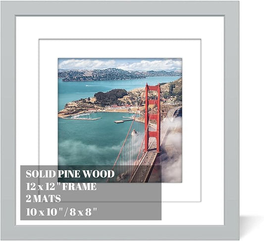 12x12 Wood Picture Frames for Wall Hanging or Tabletop,Diamond Painting Frame Baby Scan Picture Frames with 2 Mats Display 8x8 or 10x10 for Family Walls Decoration,Anniversary,Wedding,Christmas(Gray)